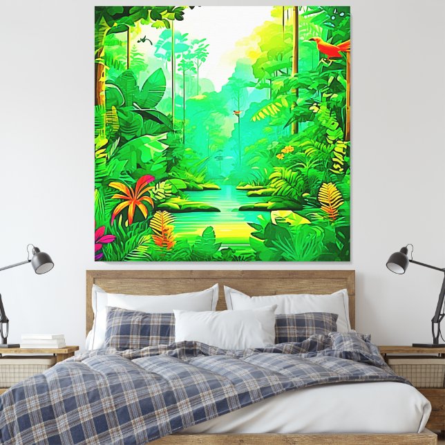 Impressão Em Tela Design de Floresta Exótica (Insitu(Quarto))