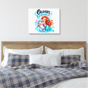 Impressão Em Tela Design de Golfinho Amigos da Sereia Fofa