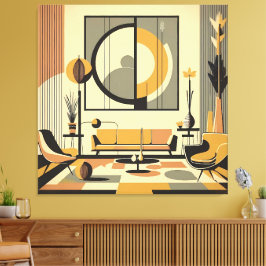 Impressão Em Tela Design de Interiores de Meados do Século Tons de O