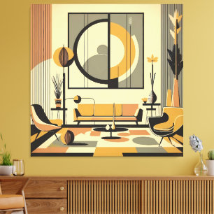 Impressão Em Tela Design de Interiores de Meados do Século Tons de O