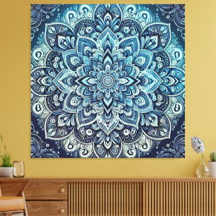 Impressão Em Tela Design de Mandala Gradiente Azul