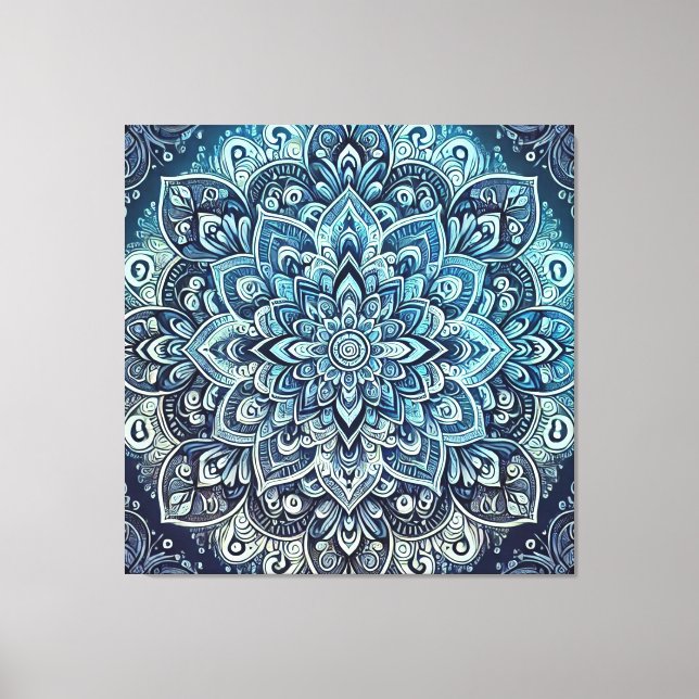 Impressão Em Tela Design de Mandala Gradiente Azul (Frente)