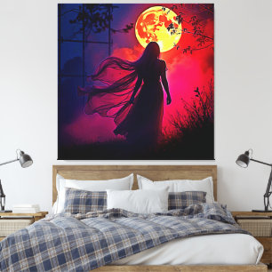 Impressão Em Tela Design de Mistério da Mulher Sombra Vermelha
