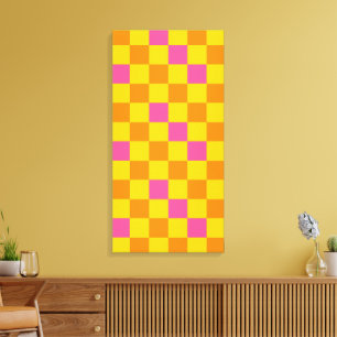 Impressão Em Tela Design de padrão xadrez laranja amarelo rosa