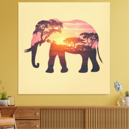 Impressão Em Tela Design de Silhueta de Elefante com Exposição Dupla