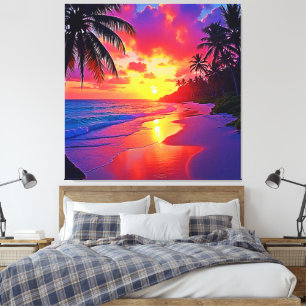 Impressão Em Tela Design de Sonho de Praia Sunset Vibrante