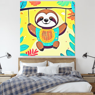 Impressão Em Tela Design de Swing Feliz Sloth