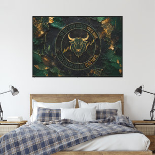 Impressão Em Tela Design de Touro Grunge com Tinta Verde Escura