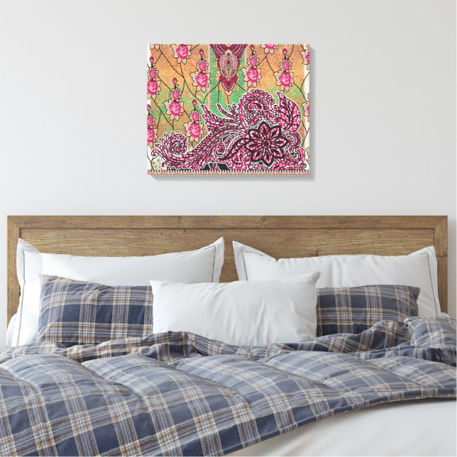 Impressão Em Tela design de um padrão paisley rosa e castanho (Insitu(Quarto))