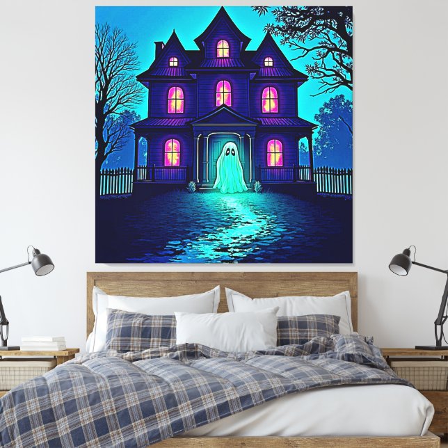 Impressão Em Tela Design do Halloween Ghost House (Insitu(Quarto))