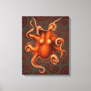 Impressão Em Tela Design do Octopus Vermelho Cephalopod Vintage Krak