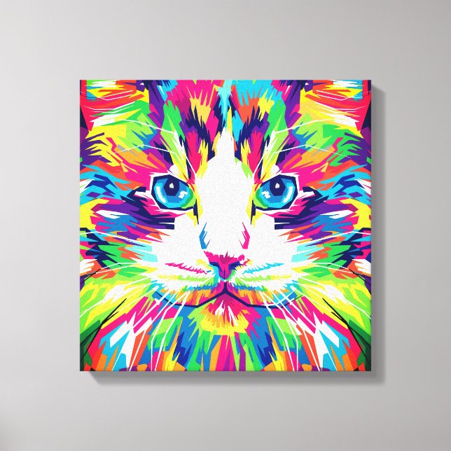 Impressão Em Tela Design Gato Face Geométrica Prismática - 32453 (Frente)