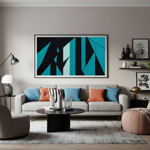 Impressão Em Tela Design Preto Turquesa Abstrato