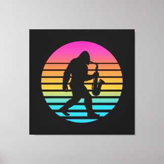Impressão Em Tela Design Retro Pôr do Sol Bigfoot Saxofone Jazz