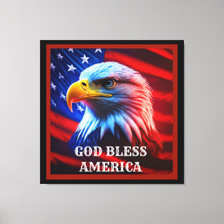 Impressão Em Tela Deus abençoe América EUA Flag Bald Eagle