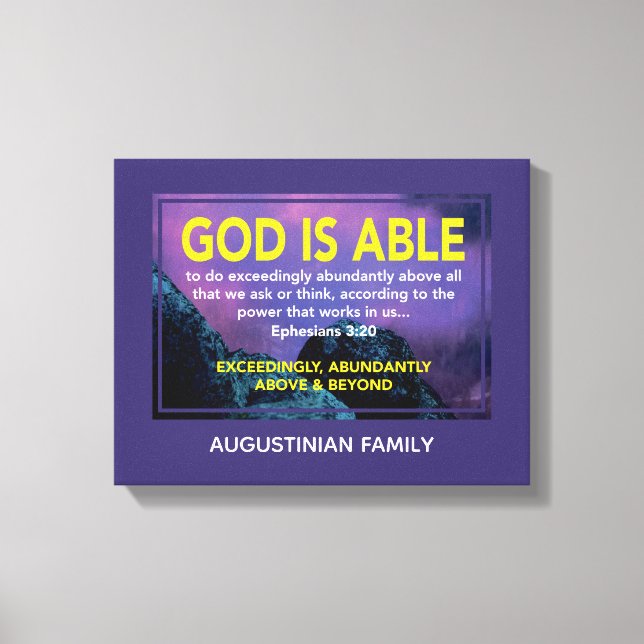 Impressão Em Tela DEUS É CAPAZ | Ephesianos 3:20 Nome | Cristão (Frente)