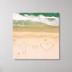 Impressão Em Tela Deus é igual a amor, Jesus é amor, mar de praia
