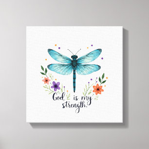 Impressão Em Tela Deus é minha força Floral Dragonfly Camiseta Crist