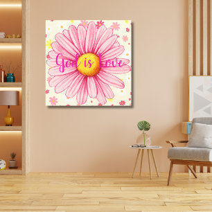 Impressão Em Tela Deus é o amor - citação de Bíblia girassol colorid