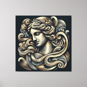 Impressão Em Tela Deusa Mística - Arte de Linha Gravada Vintage