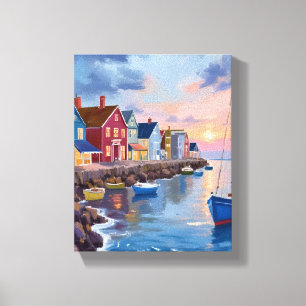 Impressão Em Tela Dia de Barco   Pintura em Aquarela da Água do Ocea