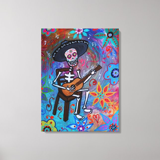 Impressão Em Tela Dia de los Muertos Gitarero (Frente)