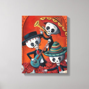 Impressão Em Tela Dia de Los Muertos Skeleton Mariachi Trio