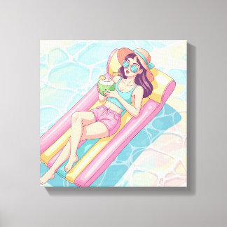 Impressão Em Tela Dia de Piscina Menina Relaxando