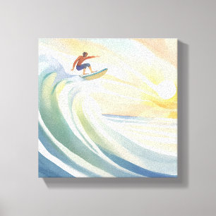 Impressão Em Tela Dias de Surfe   Aquarela de Onda do Mar de Surfe
