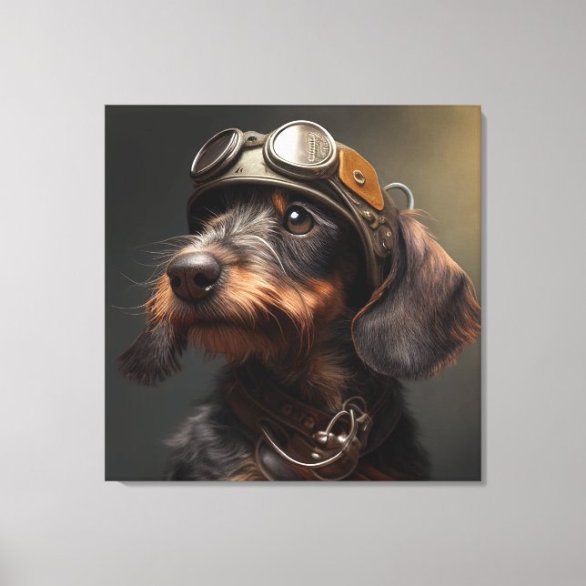 Impressão Em Tela Dieselpunk Wirehaired Dachshund Steampunk Gogggles (Frente)