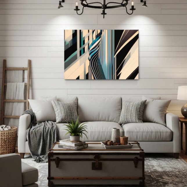 Impressão Em Tela Dinâmicas Abstratas Modernas em Azul e Creme (Criador carregado)