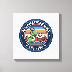 Impressão Em Tela Dinosaur Kawaii Patriótico Todo-Americano DINO EST