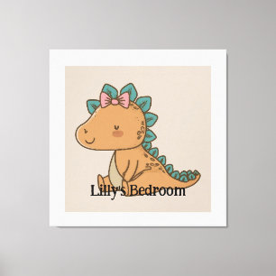 Impressão Em Tela Dinossauro Adorável para Meninas - Design de Dino