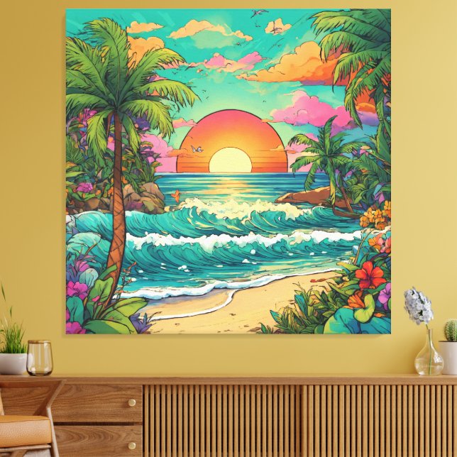 Impressão Em Tela Disco de tinta tropical (Insitu(Sala de estar))