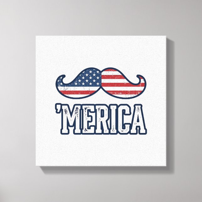 Impressão Em Tela Distressed America Mustache Patriotic Vector Desig (Frente)
