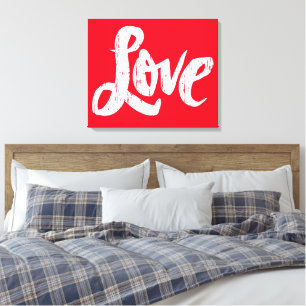 Impressão Em Tela Distressed LOVE Lettering Calligraphy Red White