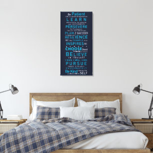Impressão Em Tela Ditos Positivos Motivacionais, Elétrico, Azul Mari