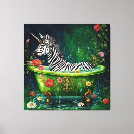 Impressão Em Tela Diversão do Unicórnio Zebra em uma Banheira