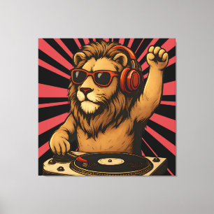 Impressão Em Tela DJ Lion – Arte Musical de Estilo Retro Legal