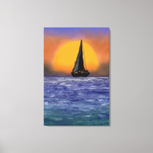 Impressão em Tela do Pôr do Sol de Veleiro - Pintu (Frente)