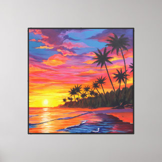 Impressão em Tela do Pôr do Sol Tropical
