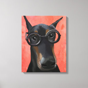 Impressão Em Tela Doberman Com Óculos