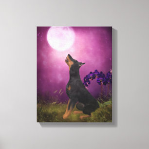 Impressão Em Tela Doberman Purple Fantasy Orchids Dog Art