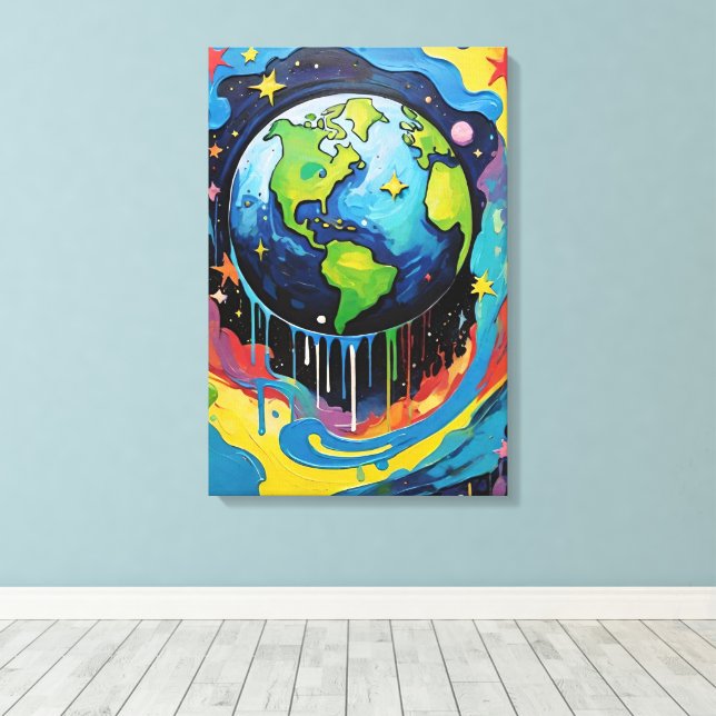 Impressão Em Tela Dobra de tinta planetária terrestre (Insitu(piso de madeira))