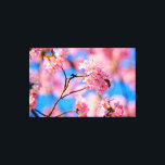 Impressão Em Tela Doce Sakura Flores Num Dia Solarenga De Primavera<br><div class="desc">Perucas finas de uma cerejeira cobertas de bolas de flores sakura de cor rosa rica. O céu azul profundo e a cereja cor-de-rosa florescem no fundo suave. A doce beleza da estação de Hanami. Uma pintura digital muito grande a partir de uma fotografia. Impressão floral esticada de tela para decorar...</div>