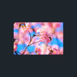 Impressão Em Tela Doce Sakura Flores Num Dia Solarenga De Primavera<br><div class="desc">Perucas finas de uma cerejeira cobertas de bolas de flores sakura de cor rosa rica. O céu azul profundo e a cereja cor-de-rosa florescem no fundo suave. A doce beleza da estação de Hanami. Uma pintura digital muito grande a partir de uma fotografia. Impressão floral esticada de tela para decorar...</div>