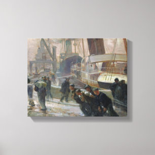 Impressão Em Tela Dockers de Liverpool em Alvorecer, 1903