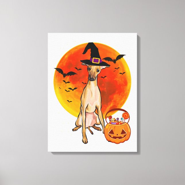 Impressão Em Tela Dog Halloween Italian Greyhound Jack O Lantern (Frente)