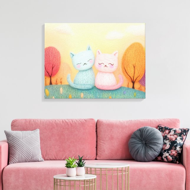 Impressão Em Tela Dois adoráveis gatos de lã sentados juntos (Insitu(Sala de estar))