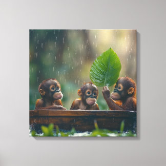 Impressão Em Tela Dois Bebês Orangutanos